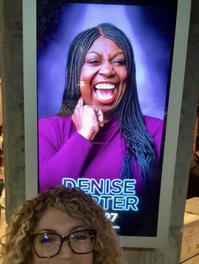 Promotional poster of comedian Denise Carter displayed at Levity Live in Oxnard, California.
