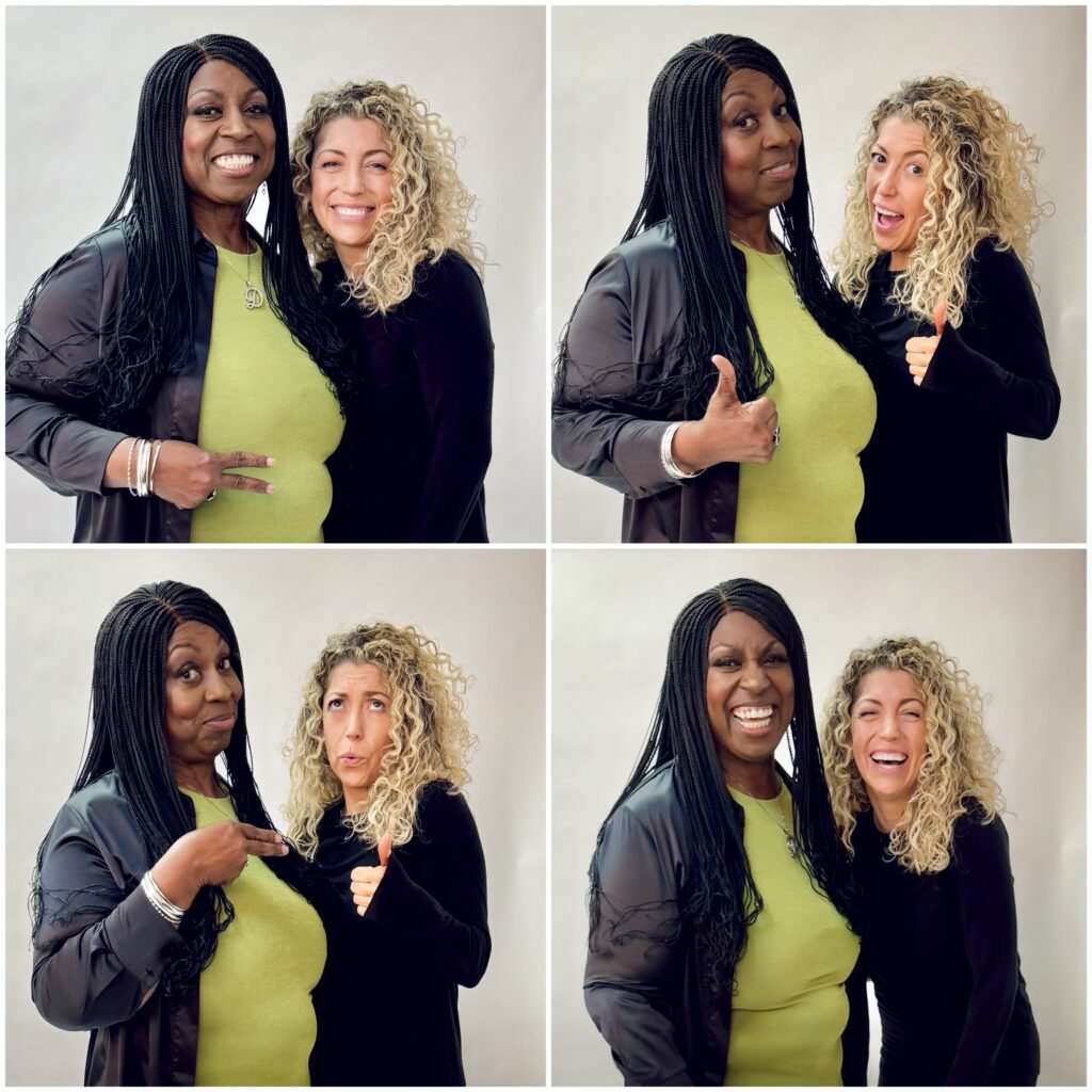 Denise Carter and photographer Jaclyn Hernandez smiling and posing together in a studio setting.